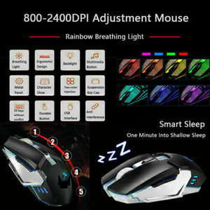 104 Keys Wireless Gaming Keyboard Mouse Set | Mouse Pad Included | RGB LED Backlit | PC/Laptop | Black-Rainbow