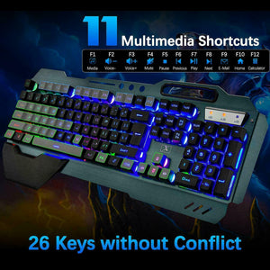 104 Keys Wireless Gaming Keyboard Mouse Set | Mouse Pad Included | RGB LED Backlit | PC/Laptop | Black-Rainbow