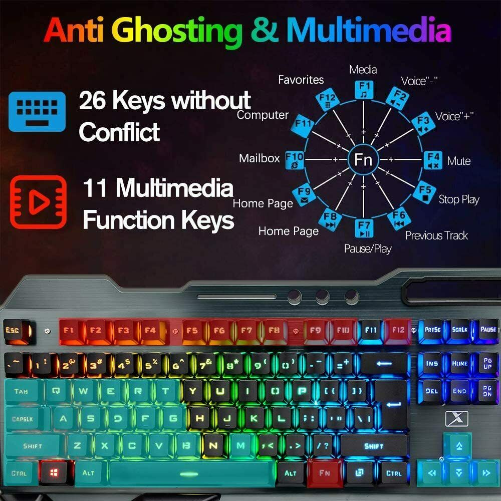 104 Keys Wireless Gaming Keyboard Mouse Set | Mouse Pad Included | RGB LED Backlit | PC/Laptop | Black-RGB