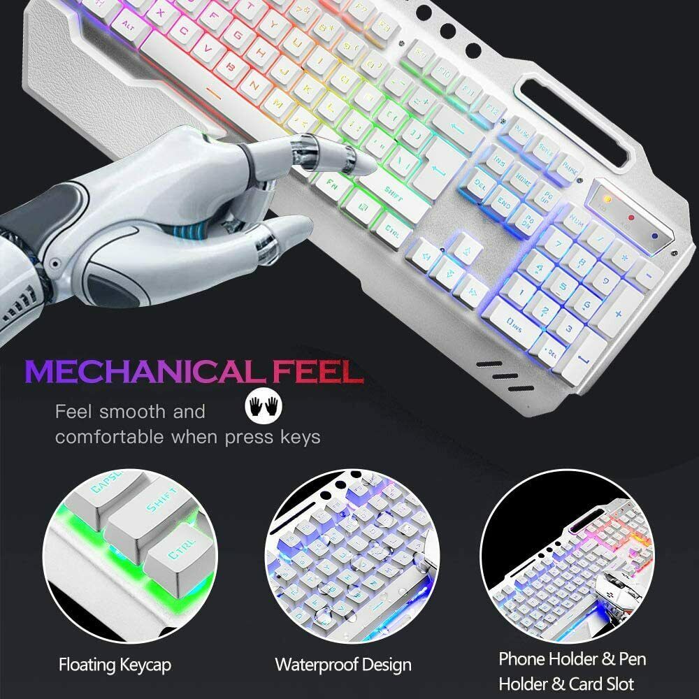 104 Keys Wireless Gaming Keyboard Mouse Set | Mouse Pad Included | RGB LED Backlit | PC/Laptop | White-RGB