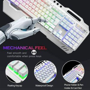 104 Keys Wireless Gaming Keyboard Mouse Set | Mouse Pad Included | RGB LED Backlit | PC/Laptop | White-RGB