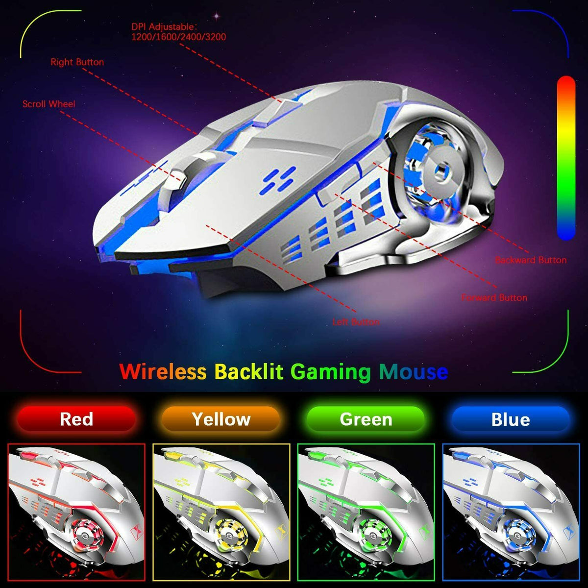 104 Keys Wireless Gaming Keyboard Mouse Set | Mouse Pad Included | RGB LED Backlit | PC/Laptop | White-RGB