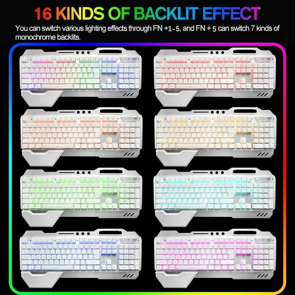 104 Keys Wireless Gaming Keyboard Mouse Set | Mouse Pad Included | RGB LED Backlit | PC/Laptop | White-RGB