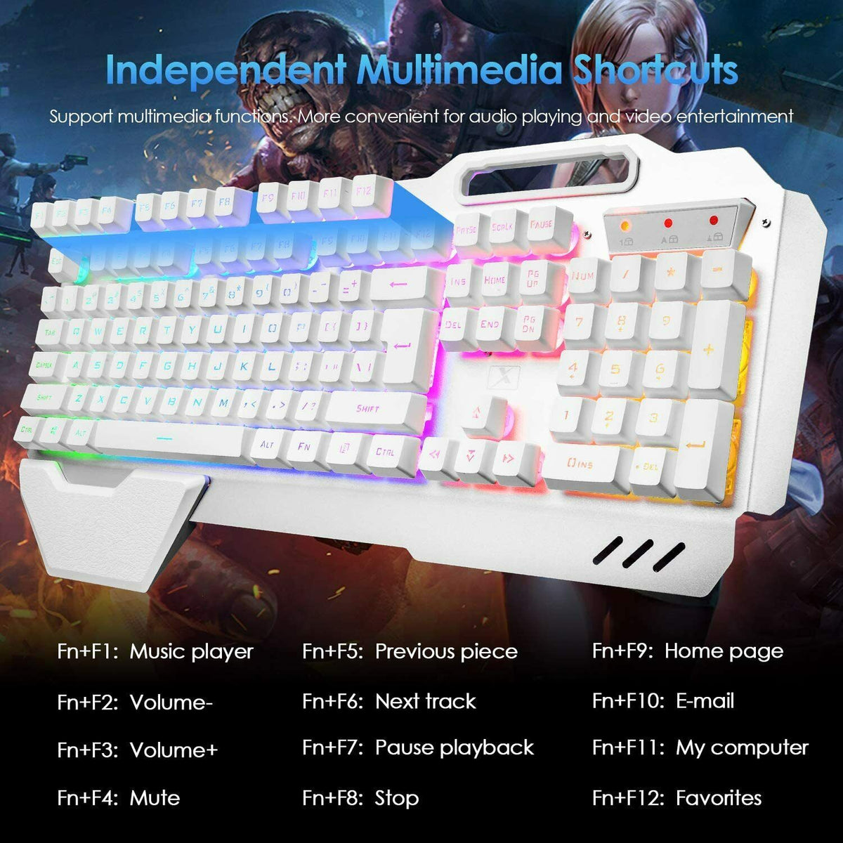 104 Keys Wireless Gaming Keyboard Mouse Set | Mouse Pad Included | RGB LED Backlit | PC/Laptop | White-RGB