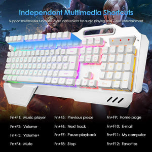 104 Keys Wireless Gaming Keyboard Mouse Set | Mouse Pad Included | RGB LED Backlit | PC/Laptop | White-RGB