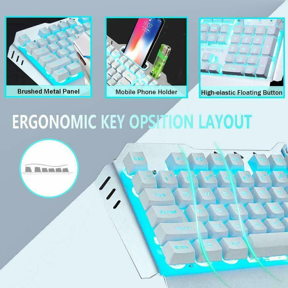 104 Keys Wireless Gaming Keyboard Mouse Set | Mouse Pad Included | RGB LED Backlit | PC/Laptop | White-RGB