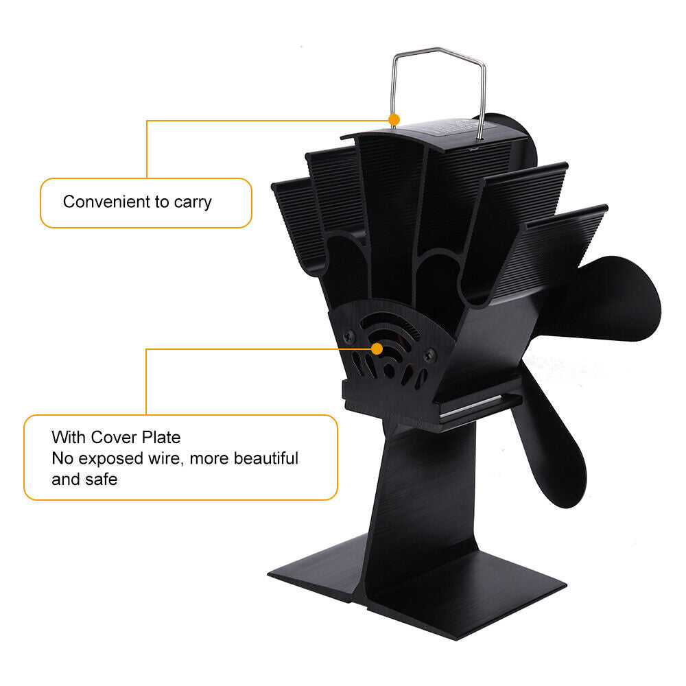 Wood Heater Fan | Eco Heat Powered | Self-Powered Silent Fireplace Stove Burner