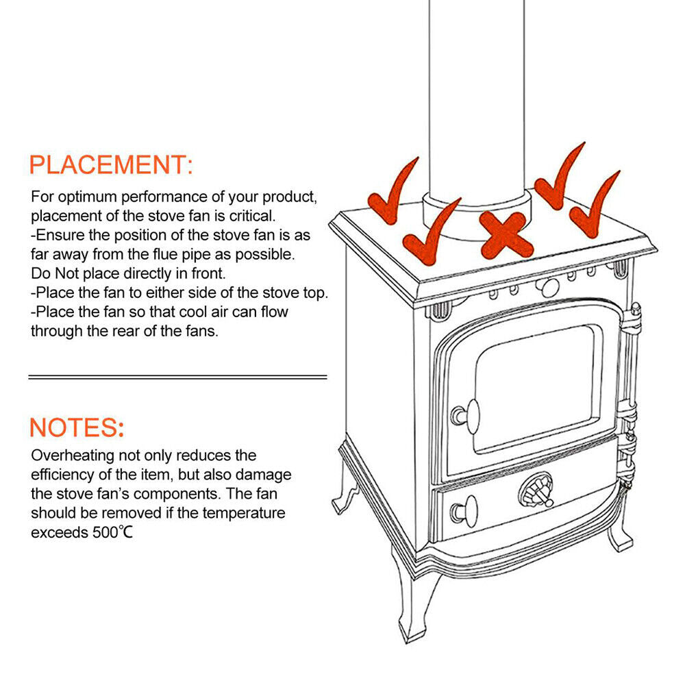 Wood Heater Fan | Eco Heat Powered | Self-Powered Silent Fireplace Stove Burner