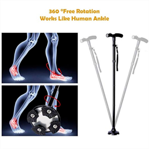Walking Stick Cane | Folding Handle Adjustable | Fixed LED Light Aid Holder | Lighting