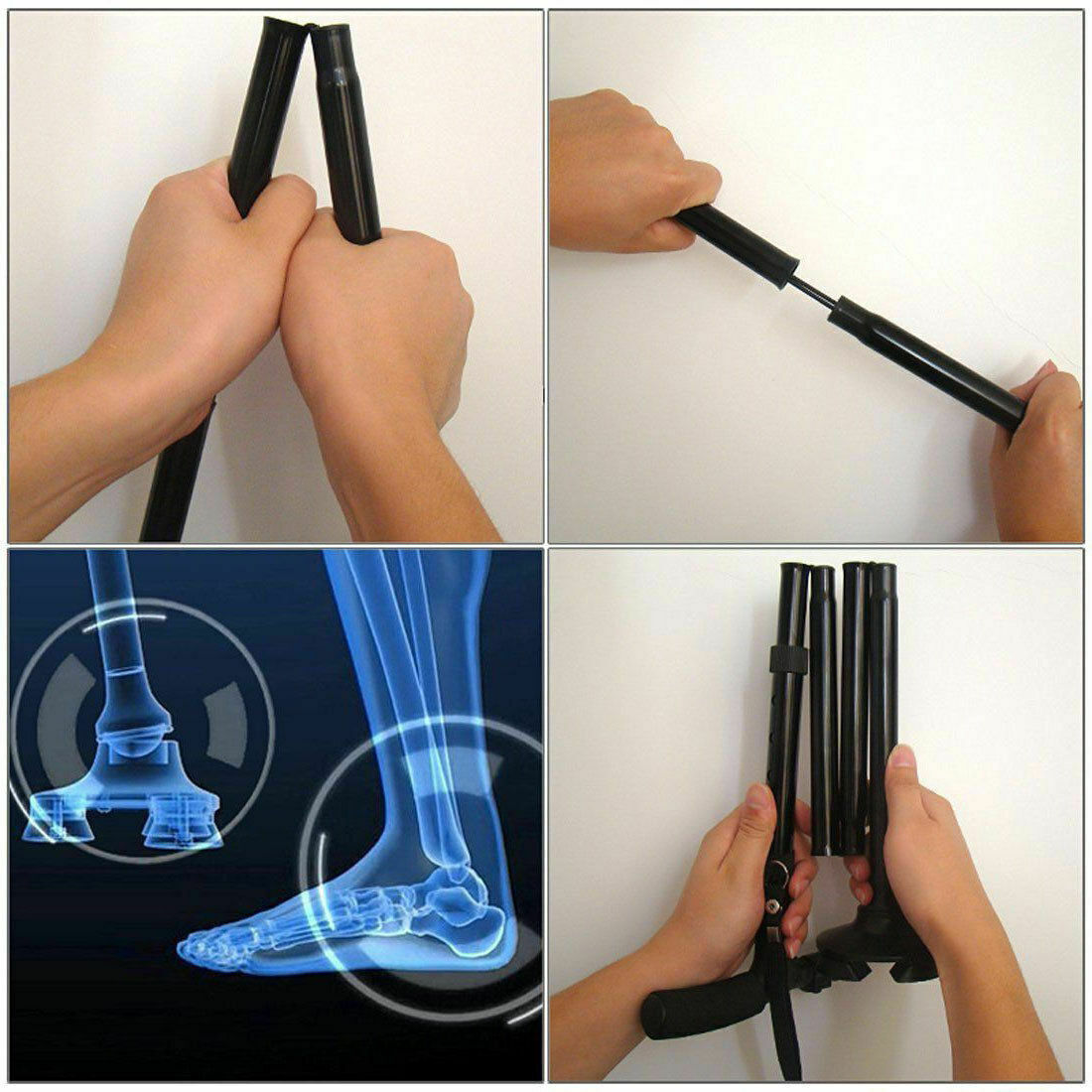 Walking Stick Cane | Folding Handle Adjustable | Fixed LED Light Aid Holder | Lighting