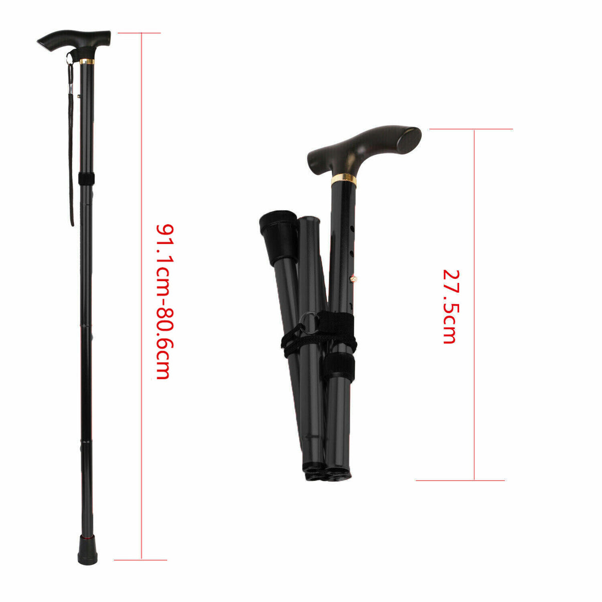 Adjustable Walking Stick | Travel Retractable Hiking Folding Cane | Metal Pole