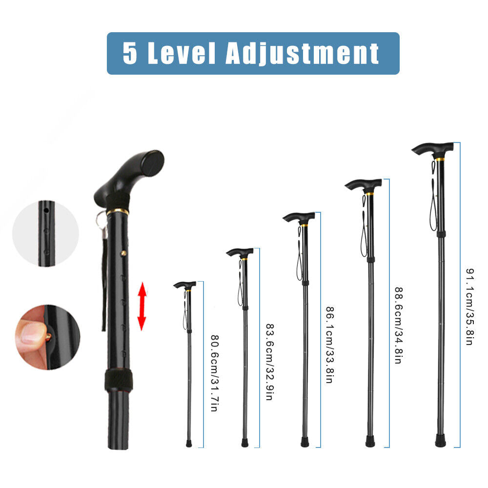 Adjustable Walking Stick | Travel Retractable Hiking Folding Cane | Metal Pole