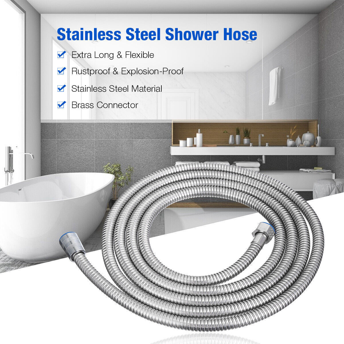 5 FT Handheld Shower Head Hose | 1.5m Bathroom | Stainless Steel Shower Water Tube