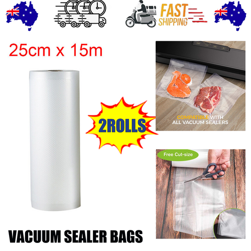 2ROLLS 25CM Vacuum Sealer Bags Rolls | Vacuum Food Saver | Storage Seal | 15M