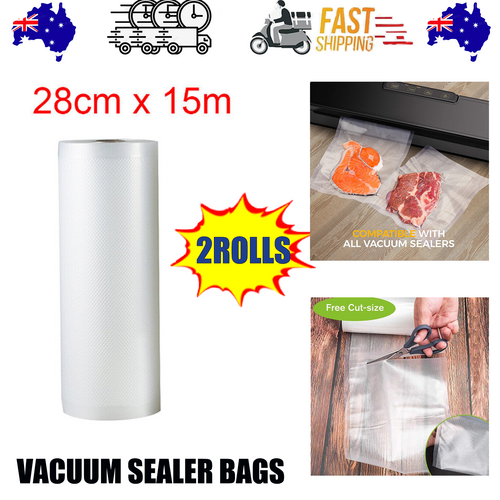2ROLLS 28CM Vacuum Sealer Bags Rolls | Vacuum Food Saver | Storage Seal | 15M