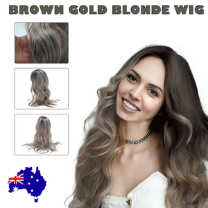 Brown Gold Long Wavy Wig | Synthetic Curly Hair | Cosplay Fashion | Blonde Highlight