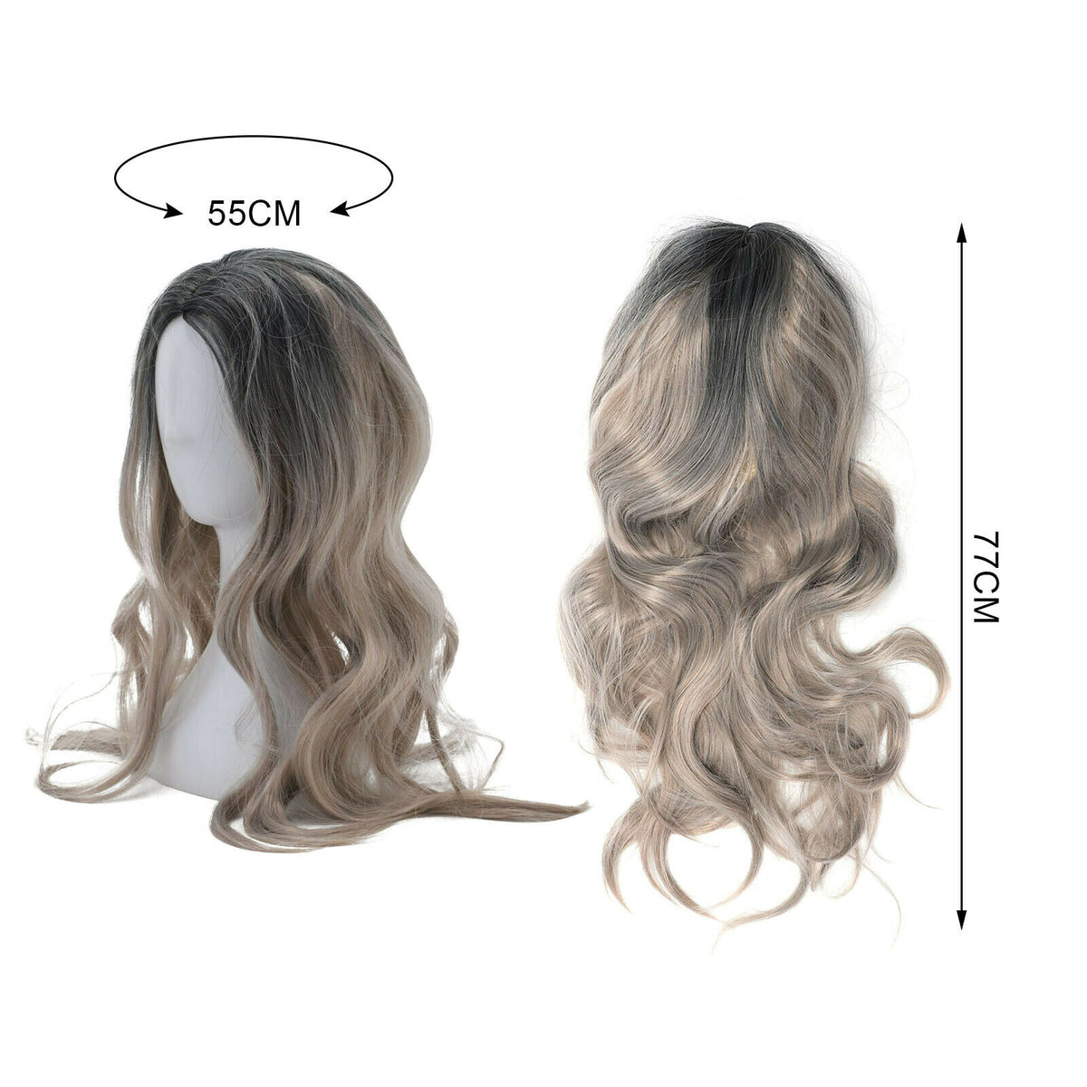 Brown Gold Long Wavy Wig | Synthetic Curly Hair | Cosplay Fashion | Blonde Highlight