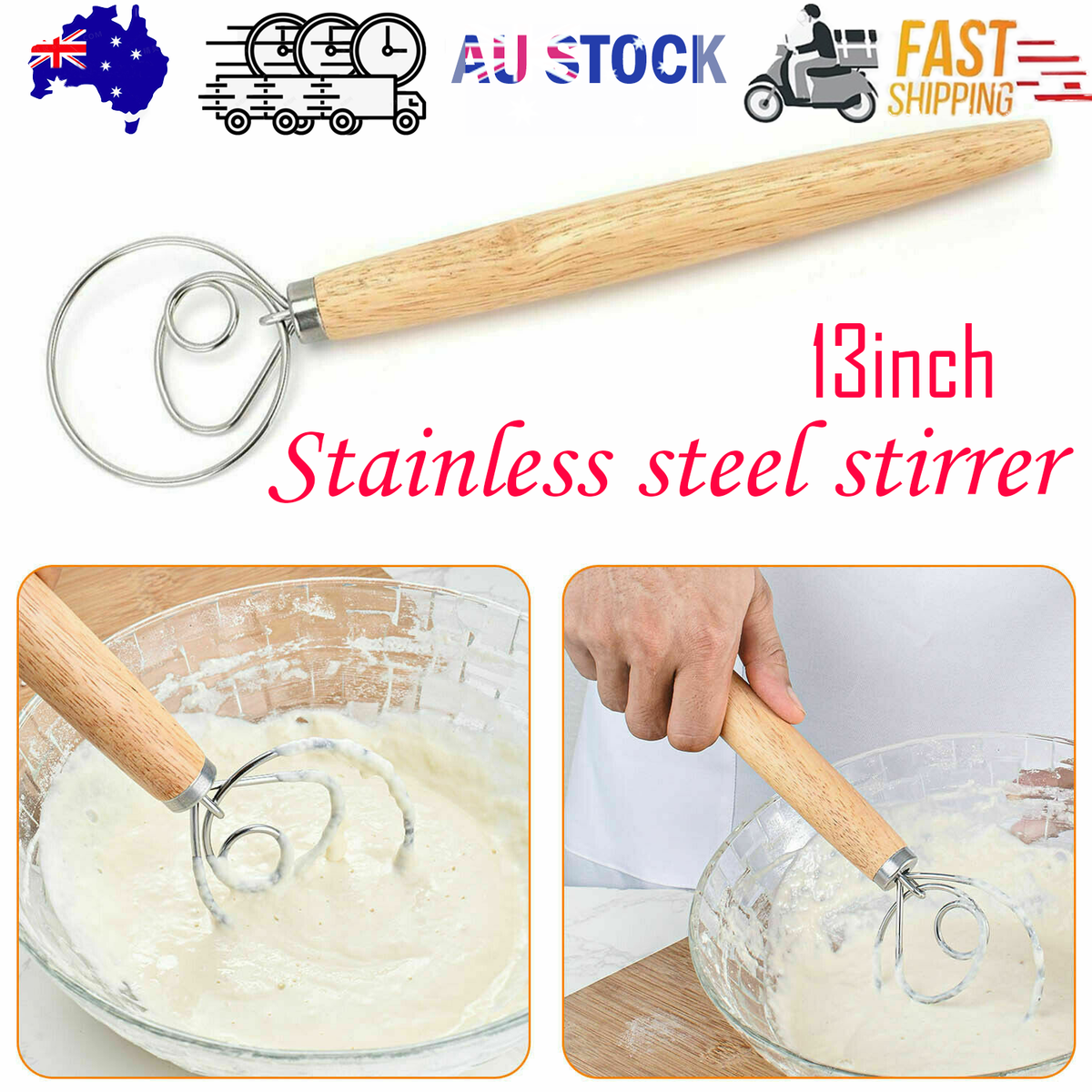 Large Wire Whisk | 13" | Stainless Steel | Dough & Bread Mixing Tool