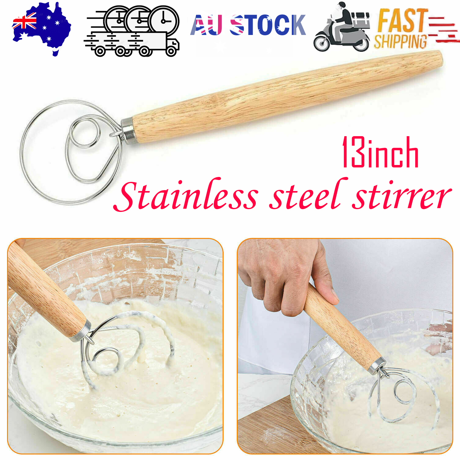 Large Wire Whisk | 13" | Stainless Steel | Dough & Bread Mixing Tool