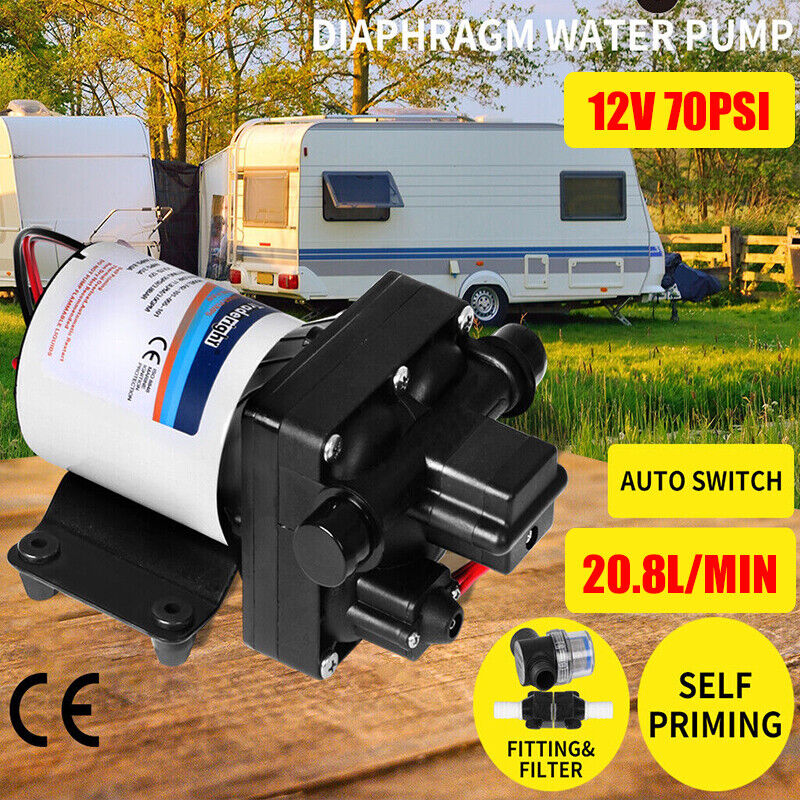 12V Caravan Water Pump | High Pressure | Self-priming | RV Camping Boat | 70PSI | 20.8L/M