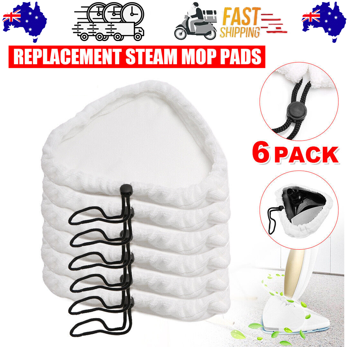 Steam Mop Pads | 6PCS | H2O Replacement | Washable & Reusable | Microfiber Cloths