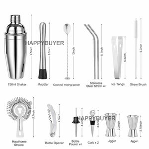 20Pcs Cocktail Shaker Set | 750ml Martini Strainer | Bartender Kit | Bar Spirits Maker