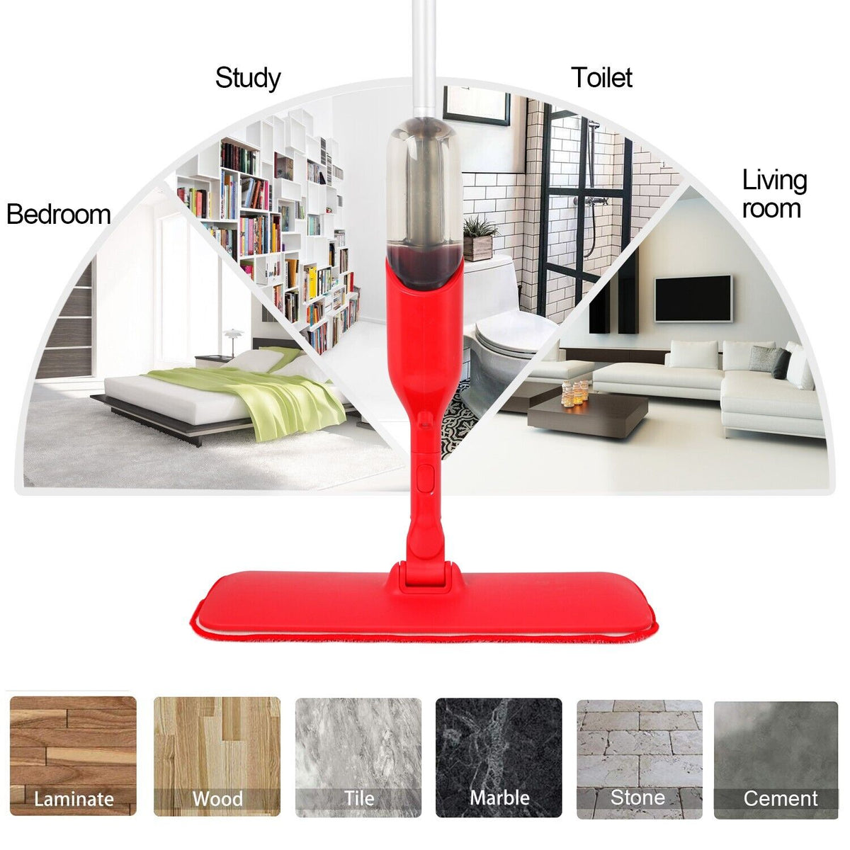 Spray Flat Mop | Microfiber Pads | Floor/Tile Kitchen Bathroom Living Room Cleaning