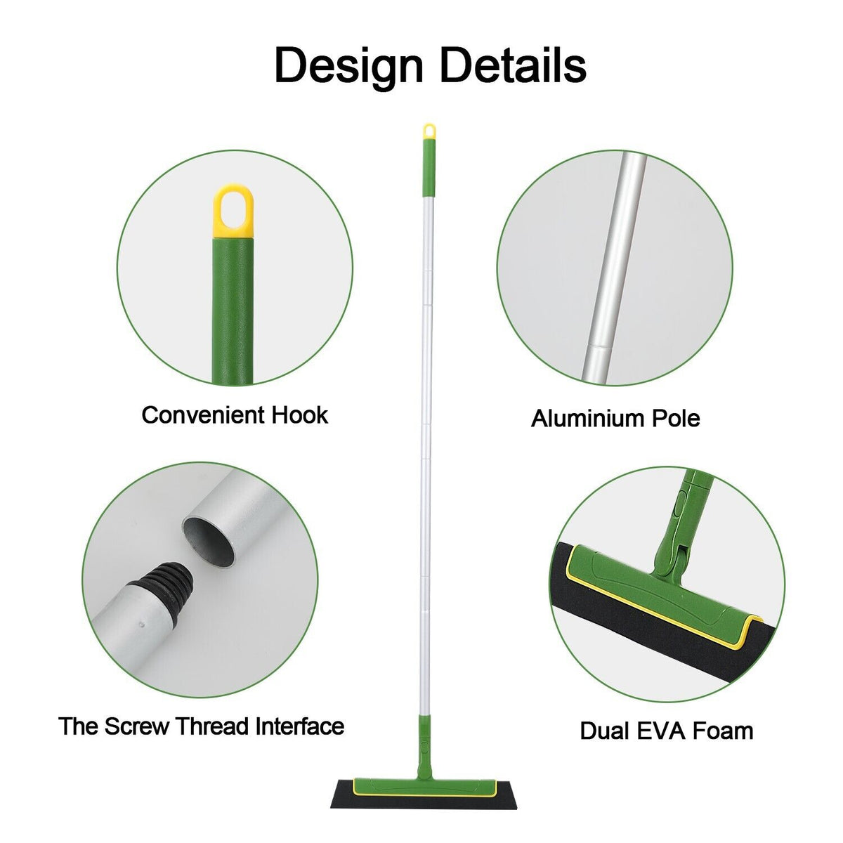 Green Floor Squeegee Wiper | Extendable Handle | Tile & Floor Cleaning