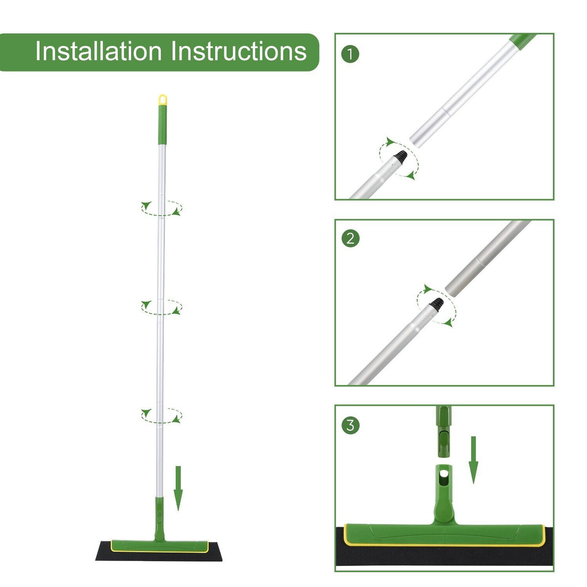 Green Floor Squeegee Wiper | Extendable Handle | Tile & Floor Cleaning