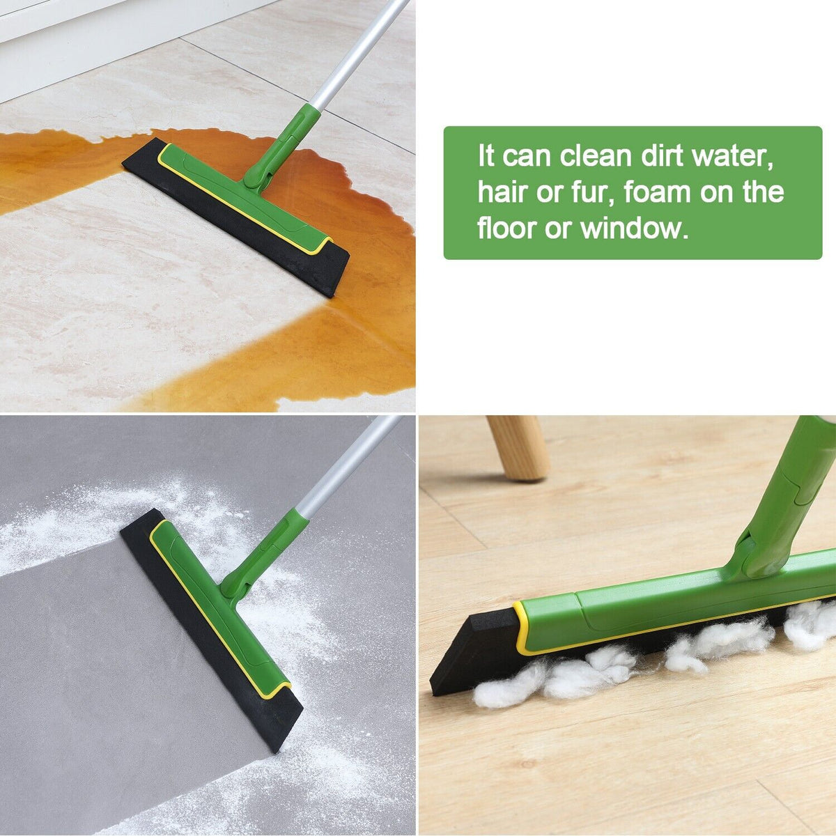 Green Floor Squeegee Wiper | Extendable Handle | Tile & Floor Cleaning