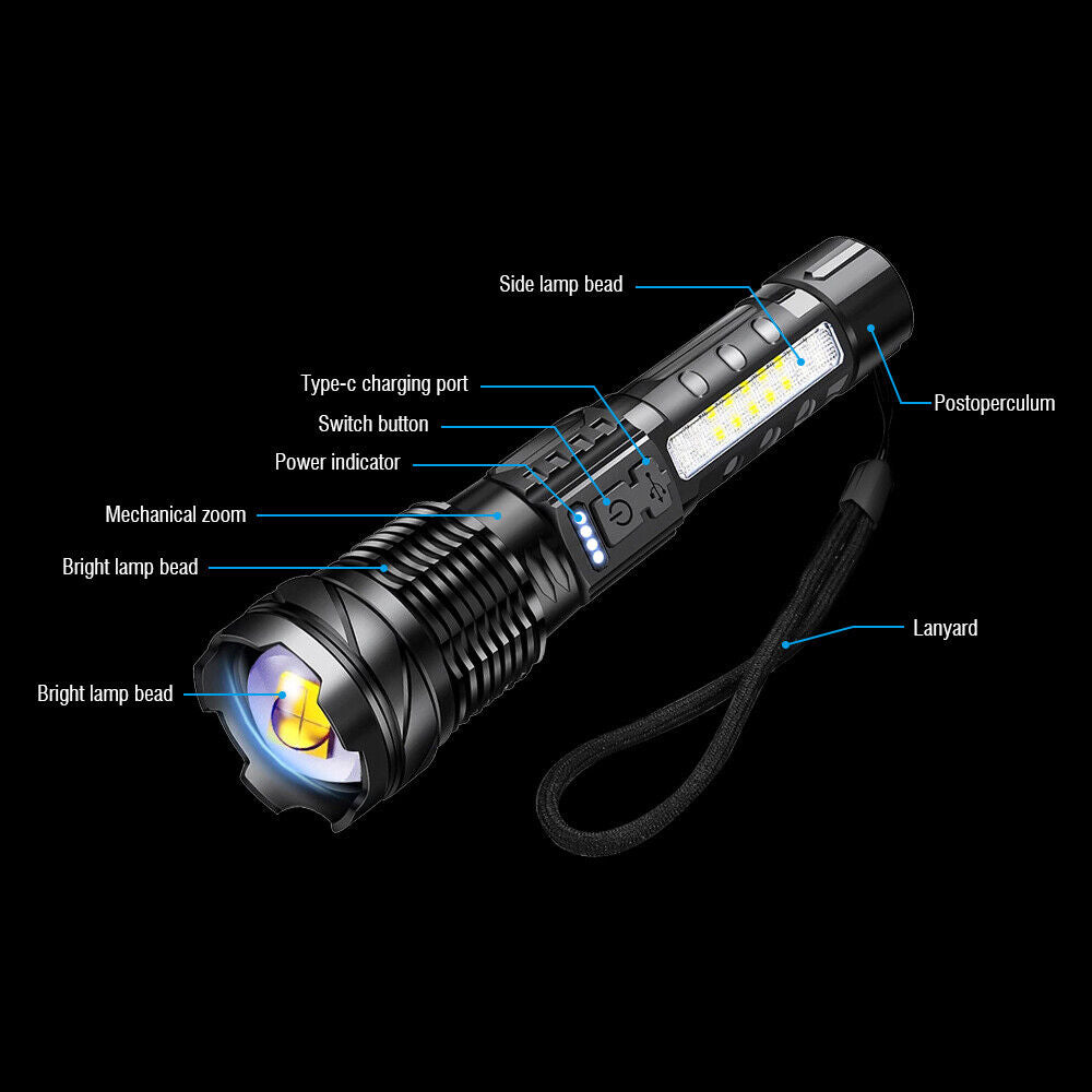 Super Bright Flashlight | 30W | 14 LED | White Laser Tactical Torch | Camping | AU