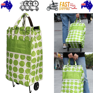 Shopping Trolley Cart Bag | Foldable Wheels | Green Circle Design | Market & Luggage Use