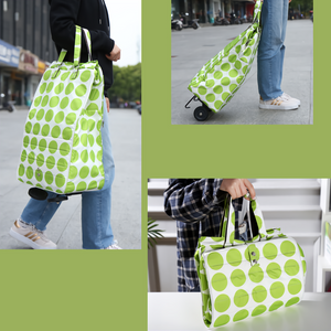 Shopping Trolley Cart Bag | Foldable Wheels | Green Circle Design | Market & Luggage Use