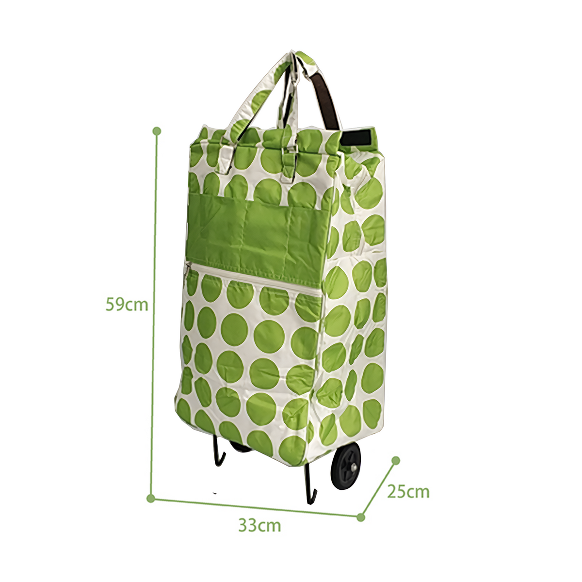 Shopping Trolley Cart Bag | Foldable Wheels | Green Circle Design | Market & Luggage Use