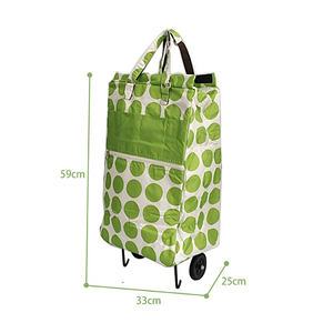 Shopping Trolley Cart Bag | Foldable Wheels | Green Circle Design | Market & Luggage Use