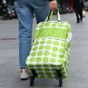 Shopping Trolley Cart Bag | Foldable Wheels | Green Circle Design | Market & Luggage Use