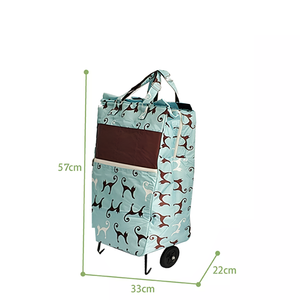Shopping Trolley Cart Bag | Foldable Wheels | Sky Blue Cat Design | Market & Luggage Use