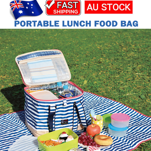 Blue Insulated Picnic Bag | Thermal Cooler | Portable Lunch Food Tote | Carry Storage Bag