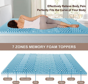 7 Zone Memory Foam Topper Mattress | Cool Gel Pad Mat | Medium Firm | 8cm Thick | 183cm x 203cm