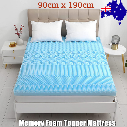 7 Zone Memory Foam Topper Mattress | Cool Gel Pad Mat | Medium Firm | 8cm Thick | 90cm x 190cm