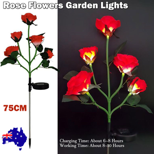 Red Bulk Solar Garden Lights | 75cm Long Rose Flowers | Yard Lamp | Xmas Halloween Deco | AU