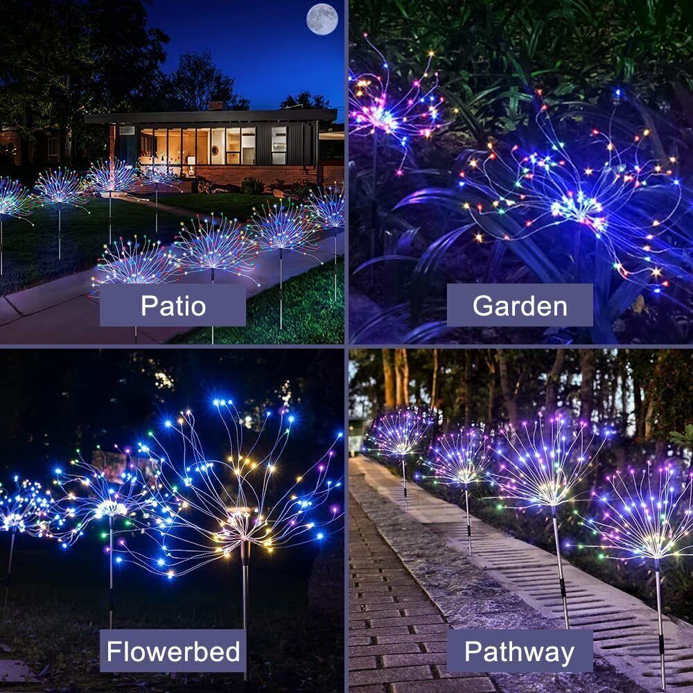 Colourful Fireworks 150 LED Fairy String Lights | Starburst Solar Xmas Garden Night Lamp | NEW