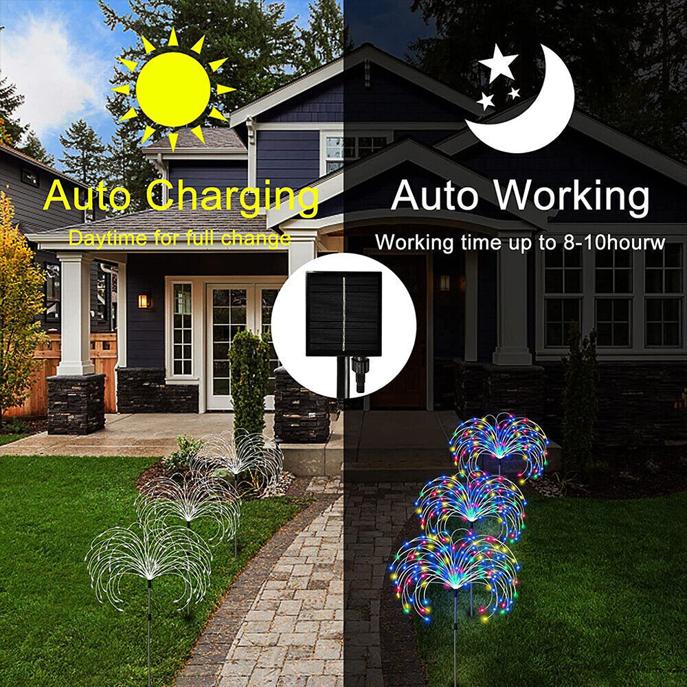 Warm White Fireworks 200 LED Fairy String Lights | Starburst Solar Xmas Garden Night Lamp | NEW