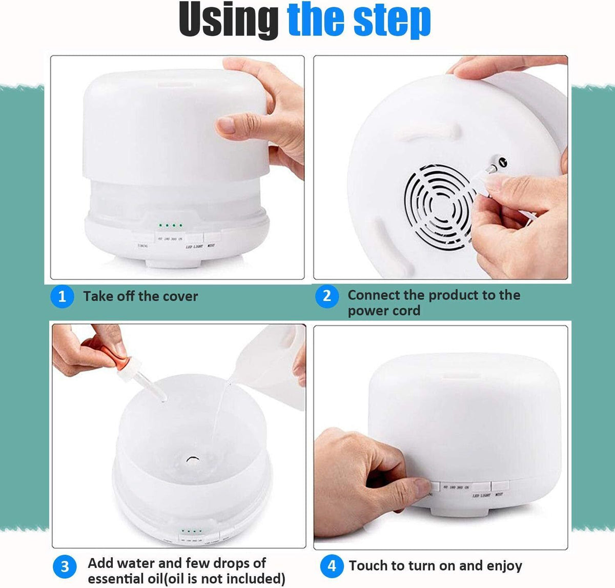 Aroma Aromatherapy Diffuser | LED Oil Ultrasonic Air Humidifier | Purifier | 500ML | White
