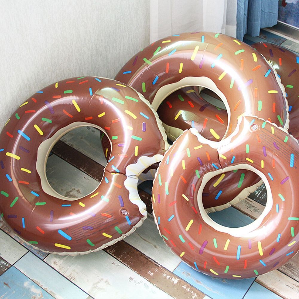 Coffee Inflatable Giant Donut Raft Swim Ring Float | Swimming Pool Beach Lounge | Pink Coffee 80CM