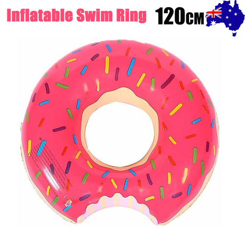 Pink Inflatable Giant Donut Raft Swim Ring Float | Swimming Pool | Beach Lounge | Pink Coff | 120CM