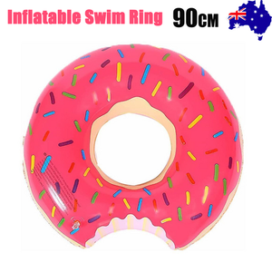 Pink Inflatable Giant Donut Raft | Swim Ring Float | Swimming Pool Beach Lounge | 90CM