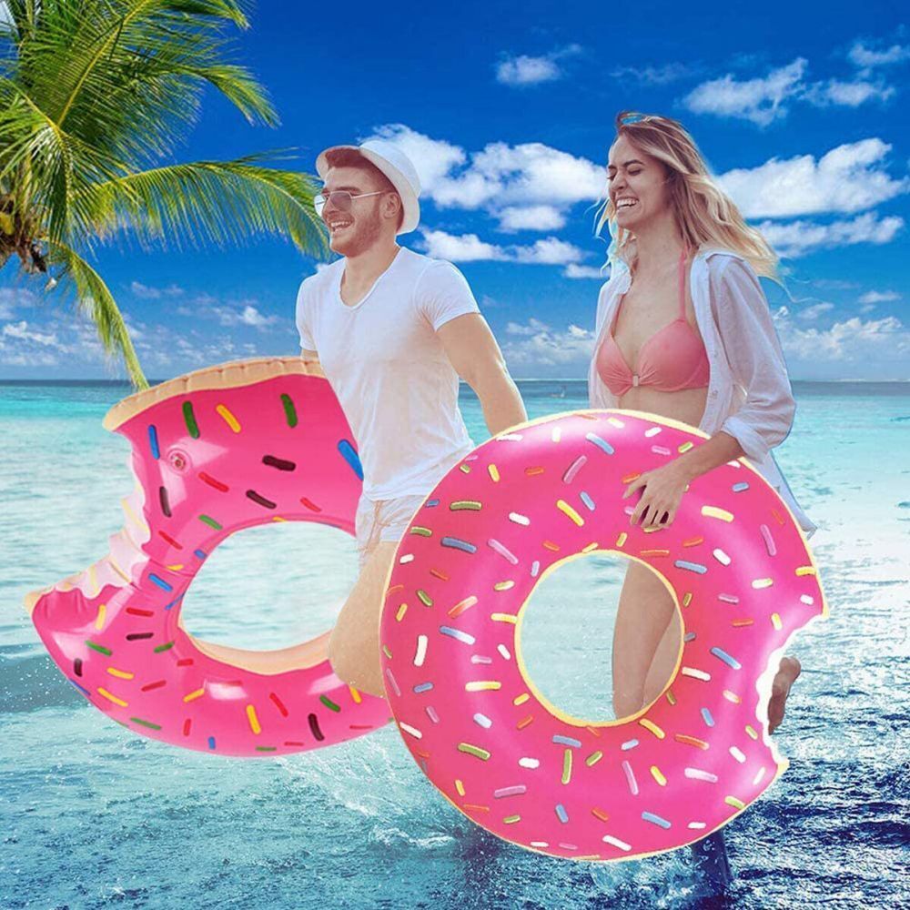 Pink Inflatable Giant Donut Raft | Swim Ring Float | Swimming Pool Beach Lounge | 90CM