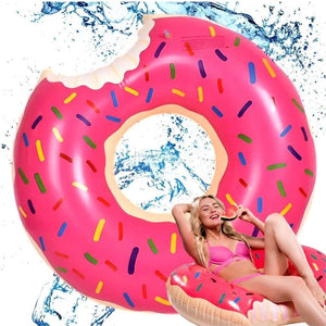 Pink Inflatable Giant Donut Raft | Swim Ring Float | Swimming Pool Beach Lounge | 90CM