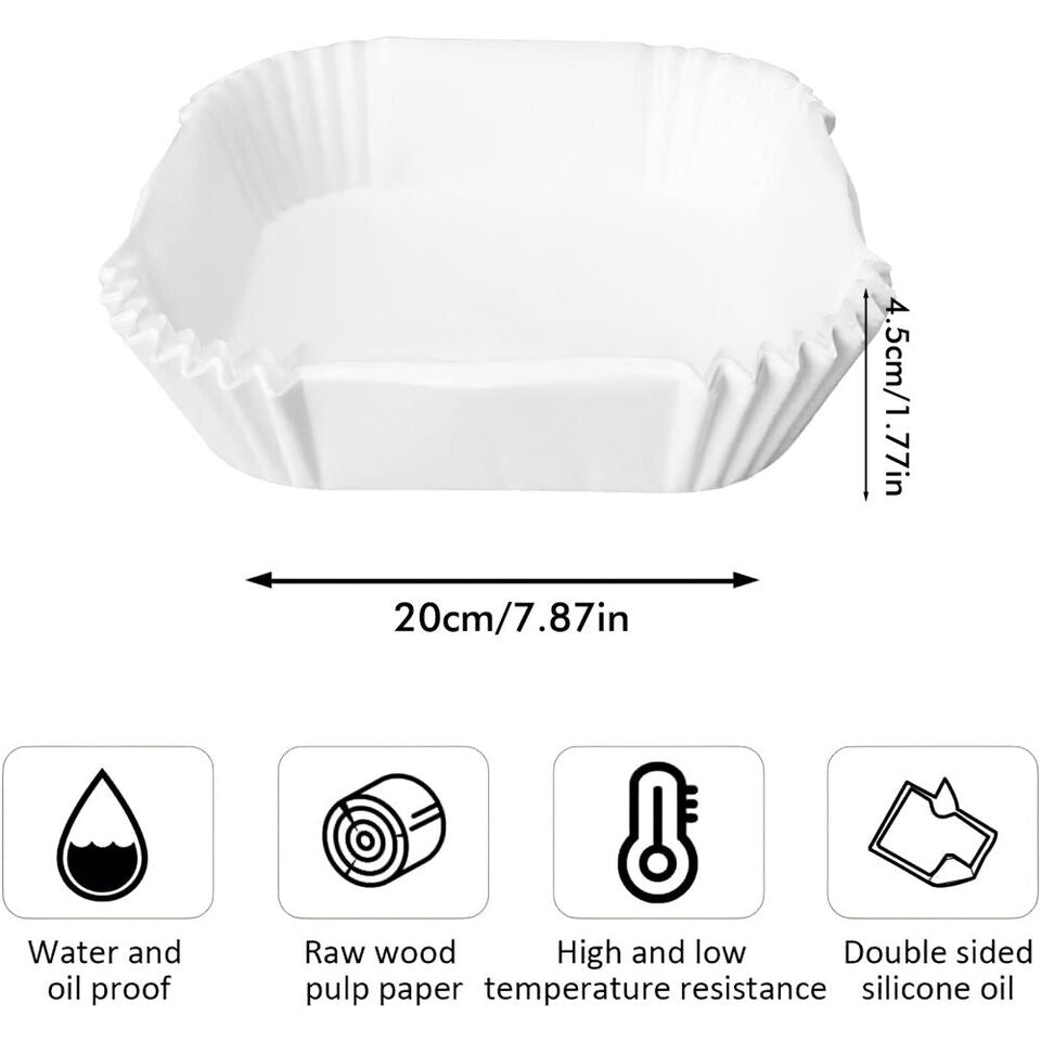 50PCS Square White Box | Air Fryer Disposable Paper Liner | Non-Stick Pan | Parchment Baking Paper